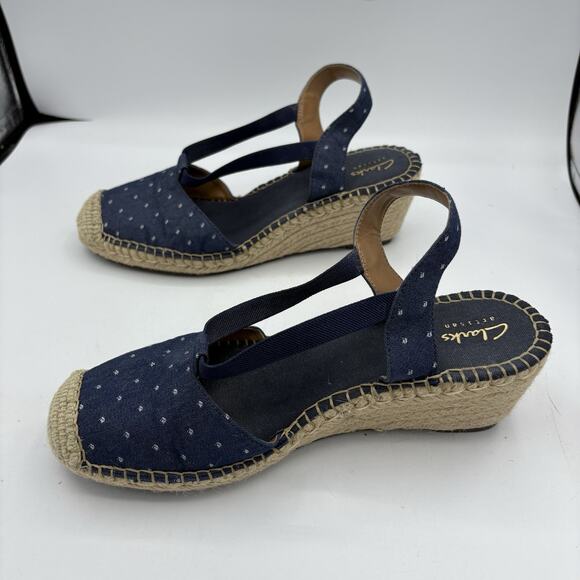 Clarks Artisan Shoes Womens 9 Petrina Kaelie Blue Canvas Sandals Espadrille Wedg - Picture 8 of 9